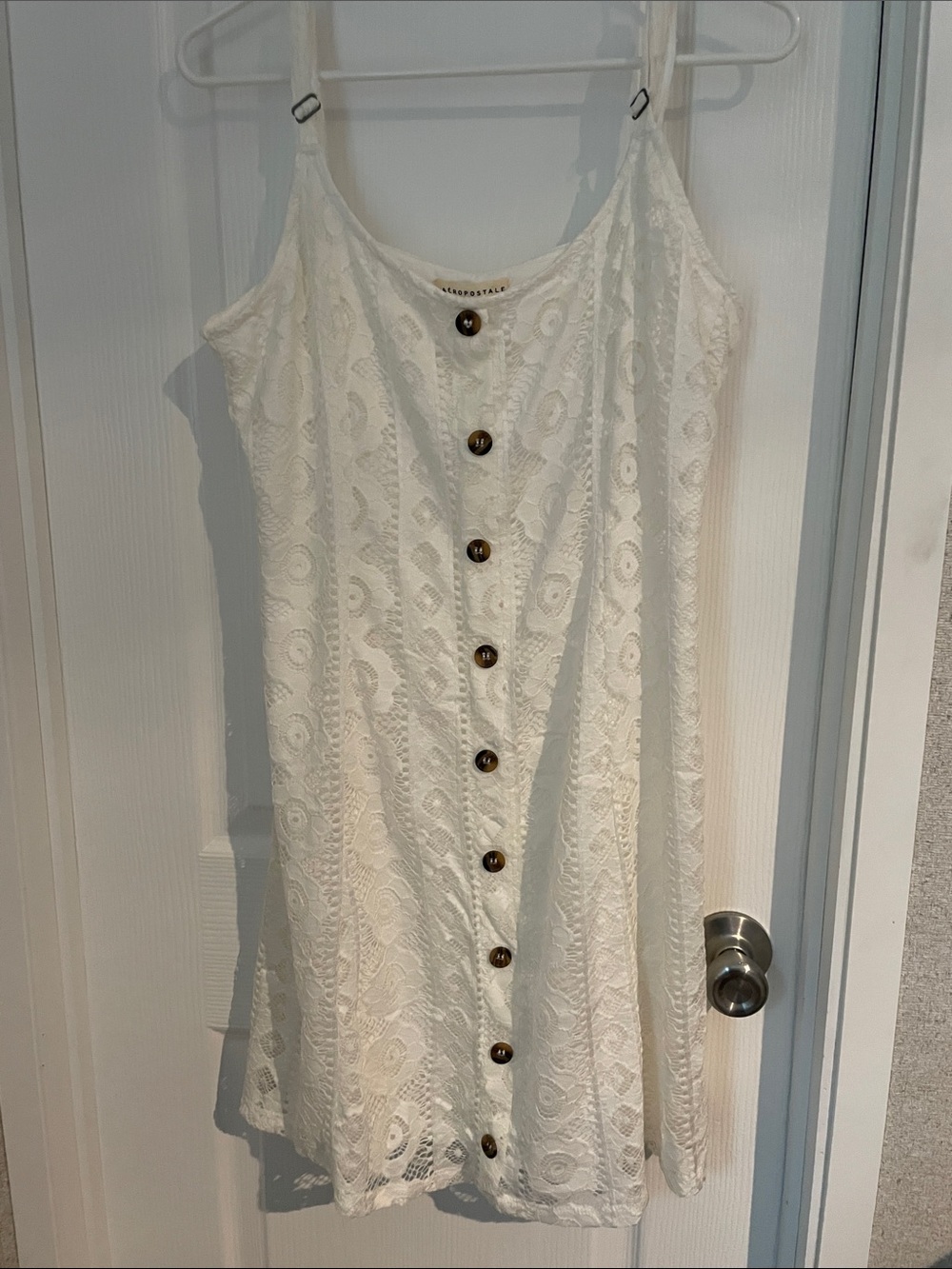 Aeropostale White Lace Button-Front Mini Dress